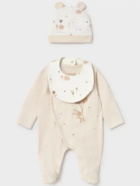 Mayoral Newborn kombinezon za bebe od pamuka s elastanom bež
