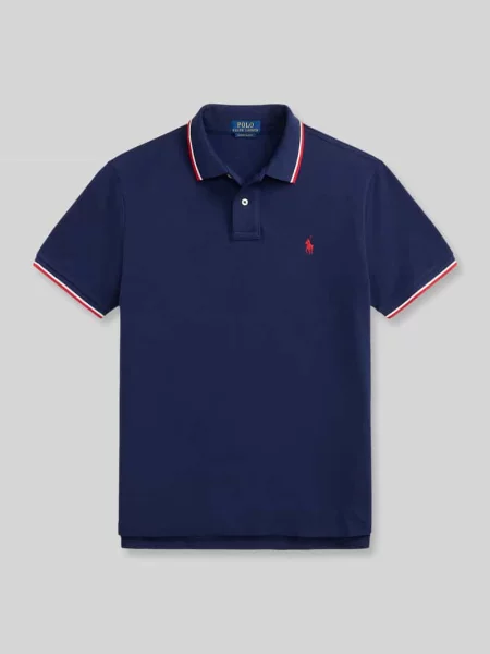 Koszulka polo o kroju regular fit z czystej bawełny z paskami w kontrastowym kolorze Polo Ralph Lauren granatowa