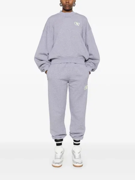 Pantaloni Off-white cu broderie alb