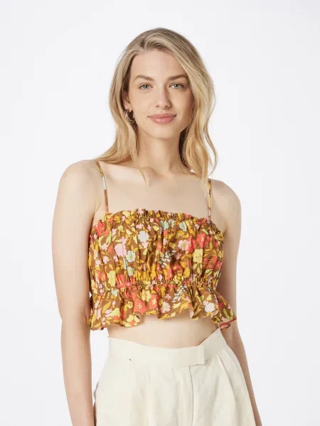 Nasty Gal Bluză aqua / ocru / galben muștar / roz pal albastru