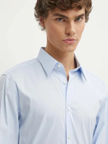 Риза Theory мъжка със стандартна кройка с класическа яка синьо