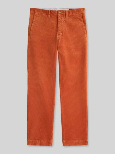 Spodnie sztruksowe o kroju straight fit z mieszanki bawełny Polo Ralph Lauren pomarańczowe