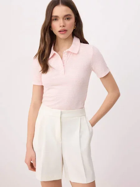 Trendyol Tricou roz deschis alb