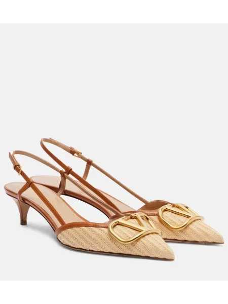 Pantofi cu toc Valentino Garavani din piele slingback bej