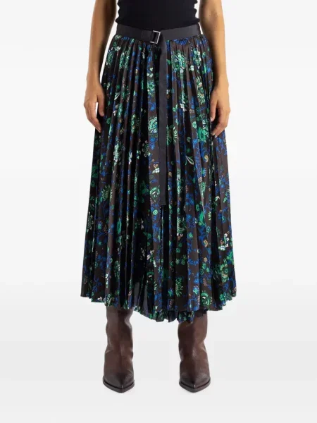 Fustă midi Sacai cu model floral cu imagine maro