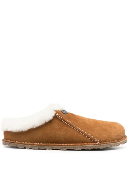 Papuci de casă Birkenstock din piele de căprioară maro