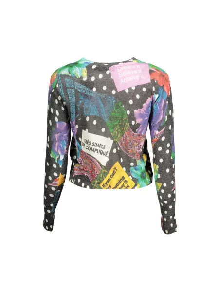 Lniany sweter Desigual elegancki z długim rękawem czarny