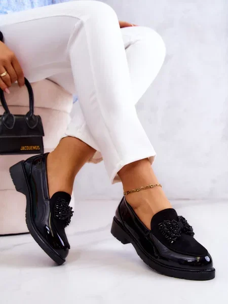 Мокасини S. Barski от лакирана кожа черно