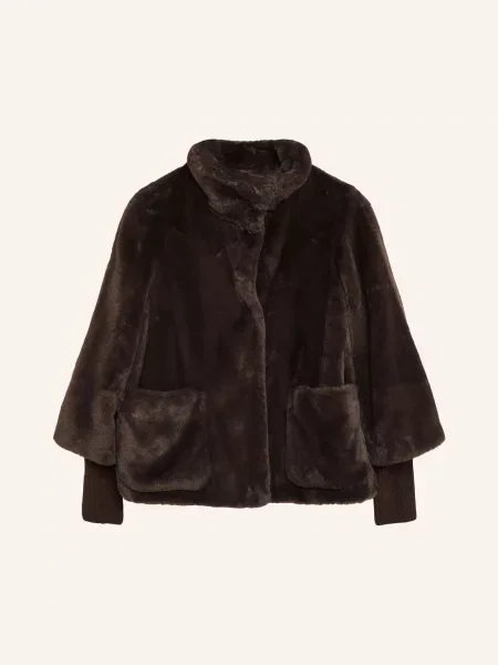 S.Oliver Black Label Bunda Z Umělé Kožešiny tmavě hnědá černá