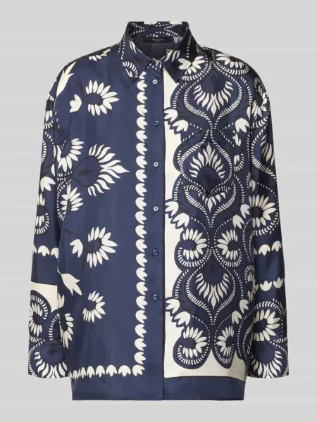 Bluzka z długim rękawem o kroju oversized z czystego jedwabiu model ‘LASTRA’ Weekend Max Mara niebieska