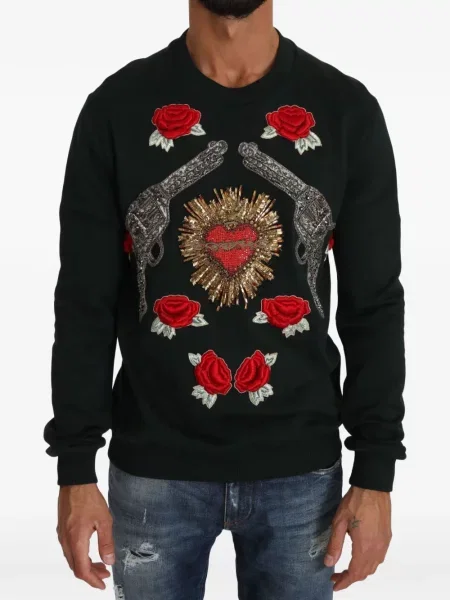 Pulover Dolce & Gabbana cu motiv cu inimi negru