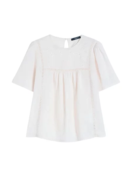 Haftowana lniana bluzka Weekend Max Mara beżowa