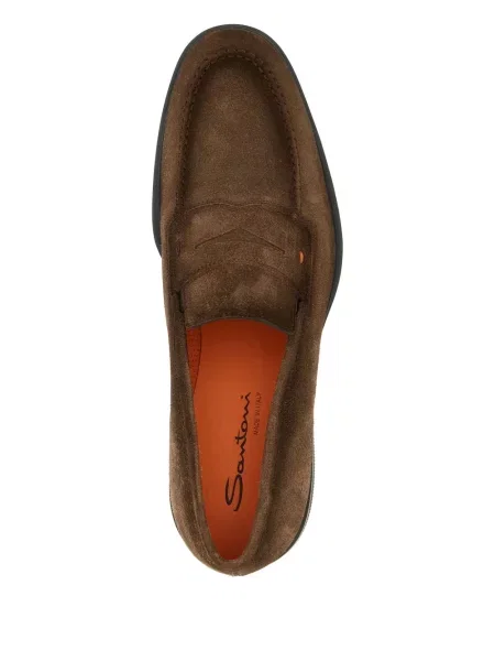 Pantofi loafer Santoni din piele de căprioară maro