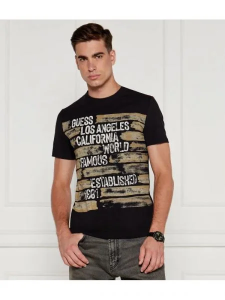 GUESS Tricou WORLD FAMOUS negru