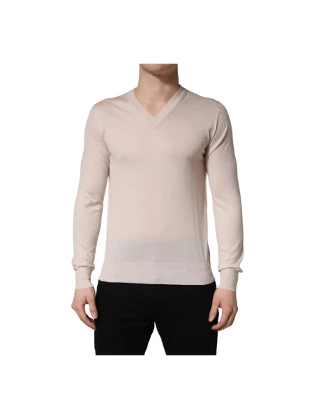 Sweter Dolce And Gabbana z dekoltem w serek beżowy