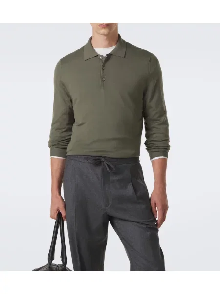 Tricou polo Canali de lână verde