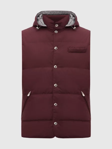 Бордовий пуховий жилет Brunello Cucinelli