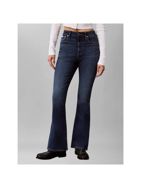 Blugi evazați Calvin Klein Jeans cu talie înaltă albastru