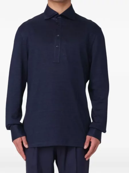 Lung tricou polo Brunello Cucinelli albastru