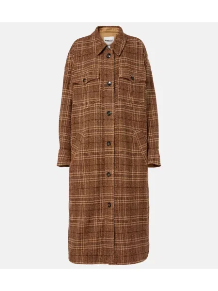 Płaszcz Marant Etoile wełniany w kratkę brązowy