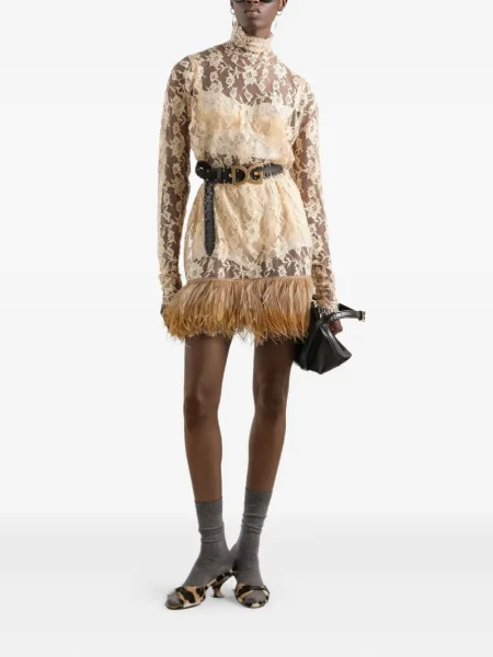 Nėriniuota kostiumas mini suknelė Dolce & Gabbana su plunksnomis