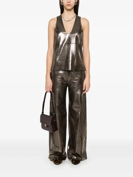 Pantaloni Forte_forte din piele auriu