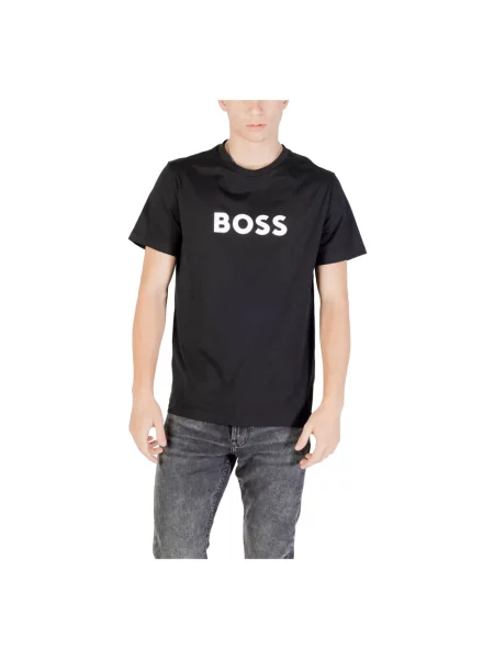BOSS t-shirt plażowy czarny wzorzysty niebieska