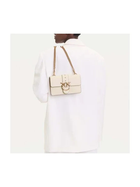 PINKO Geantă de umăr Love galben deschis bej