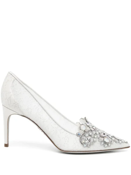 Pantofi cu toc Rene Caovilla de cristal alb