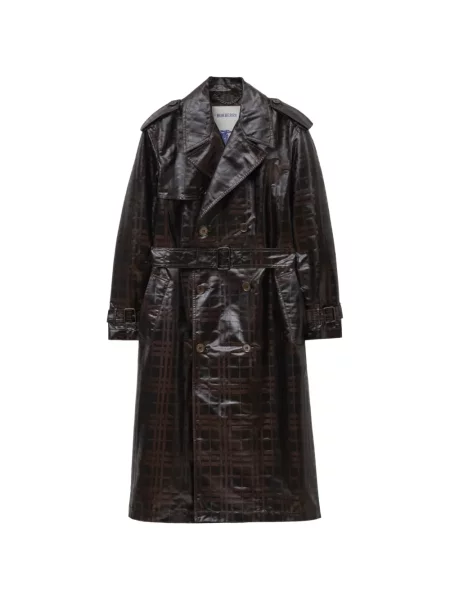 Lung trenci Burberry în carouri maro