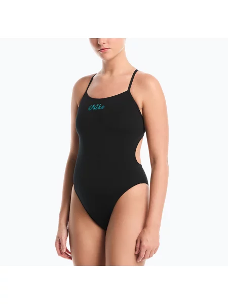 Costum de baie întreg pentru femei Nike Hydrastrong Logo Gra jet black negru