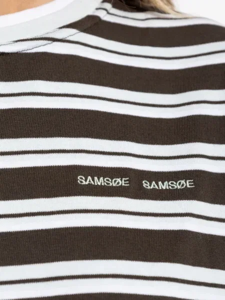 Tricou Samsøe Samsøe cu broderie cu dungi maro