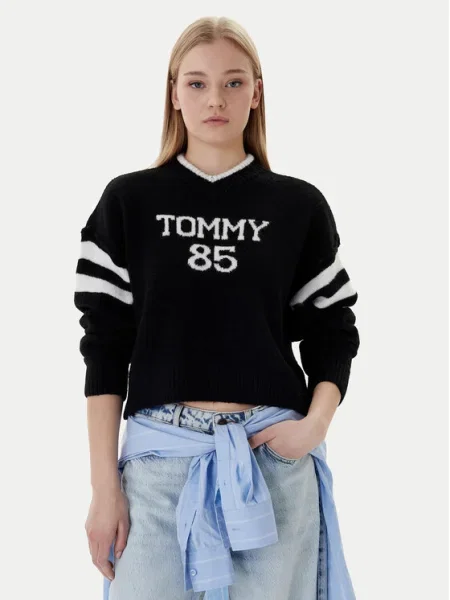 Tommy Jeans Pulover / alb negru
