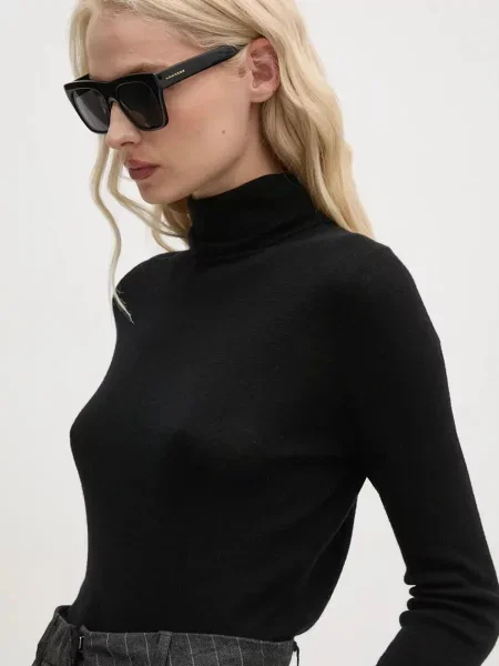 Mos Mosh pulover de lana femei light cu guler negru