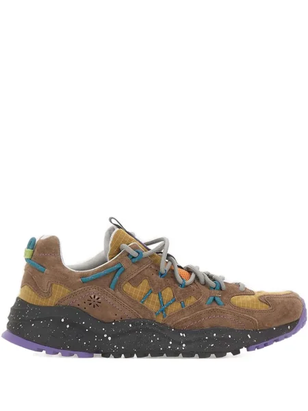 Sneakerși Flower Mountain cu șireturi din piele de căprioară cu model floral maro