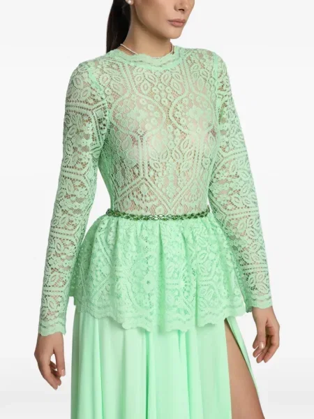 Sukienka maxi Miau By Clara Rotescu z baskinką koronkowa garniturowa zielona
