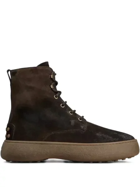 Botine Tod's cu șireturi din dantelă maro