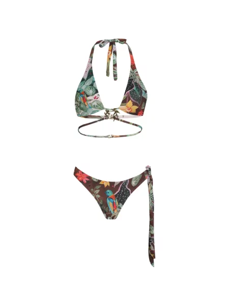 Bikini Amir Slama cu imagine cu imprimeu tropical cu gât halter maro