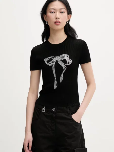 Miss Sixty T-shirt z dodatkiem jedwabiu czarna