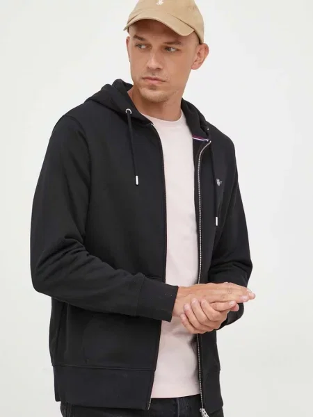 Dukserica Gant za muškarce s kapuljačom glatka crna