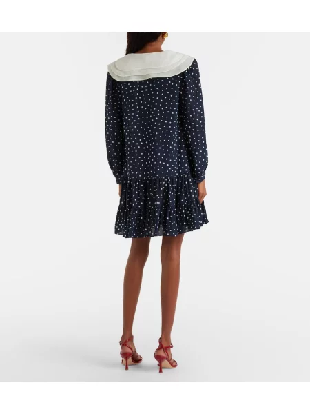 Rochie Rixo de mătase cu buline albastru