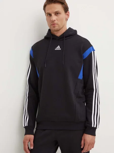 Суичър с качулка Adidas с качулка с принт черно
