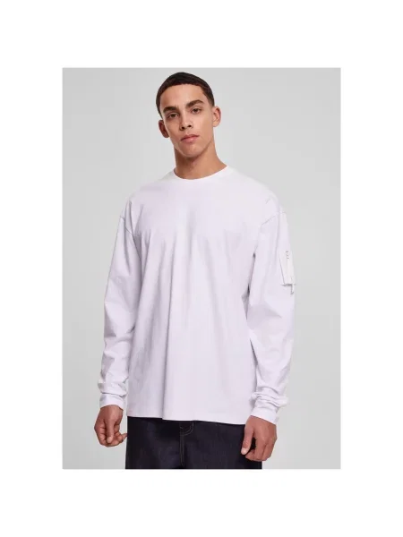 Tricou Urban Classics cu mâneci lungi cu buzunare la mânecă alb