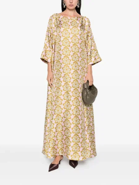 Rochie La Doublej de mătase cu model floral cu imagine roz
