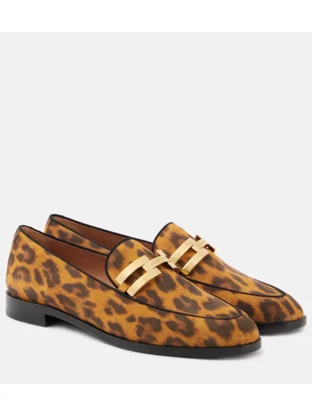 Pantofi loafer Aquazzura din piele cu imagine cu model leopard portocaliu