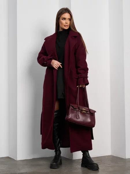 Вовняне Пальто з утеплювачем ISSA Plus бордовий