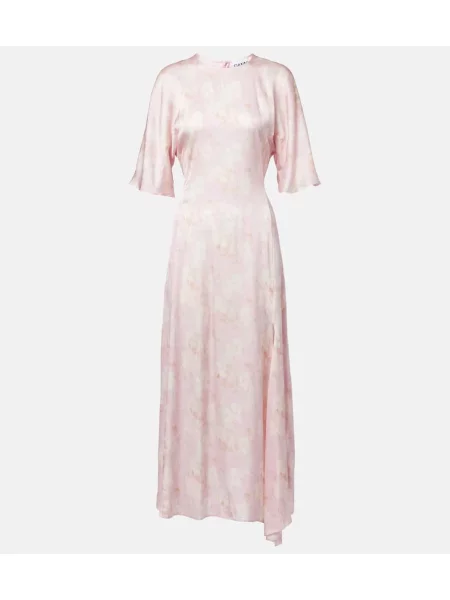 Rochie maxi Ganni din satin cu model floral de costum roz