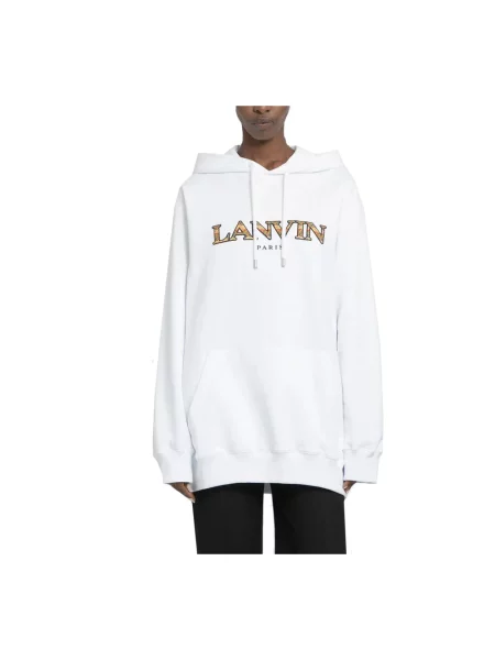 Bluza z kapturem Lanvin z kapturem z logo biała