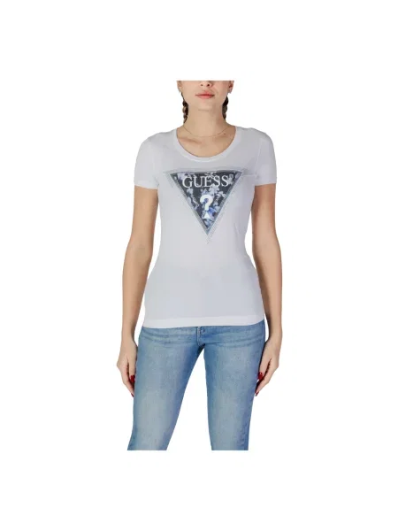 Guess Koszulki Kobieta XS T-shirt z trójkątnym kwiatem biały