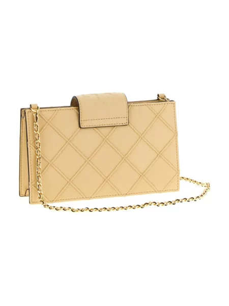 Portfel Tory Burch skórzany z logo pikowany beżowy